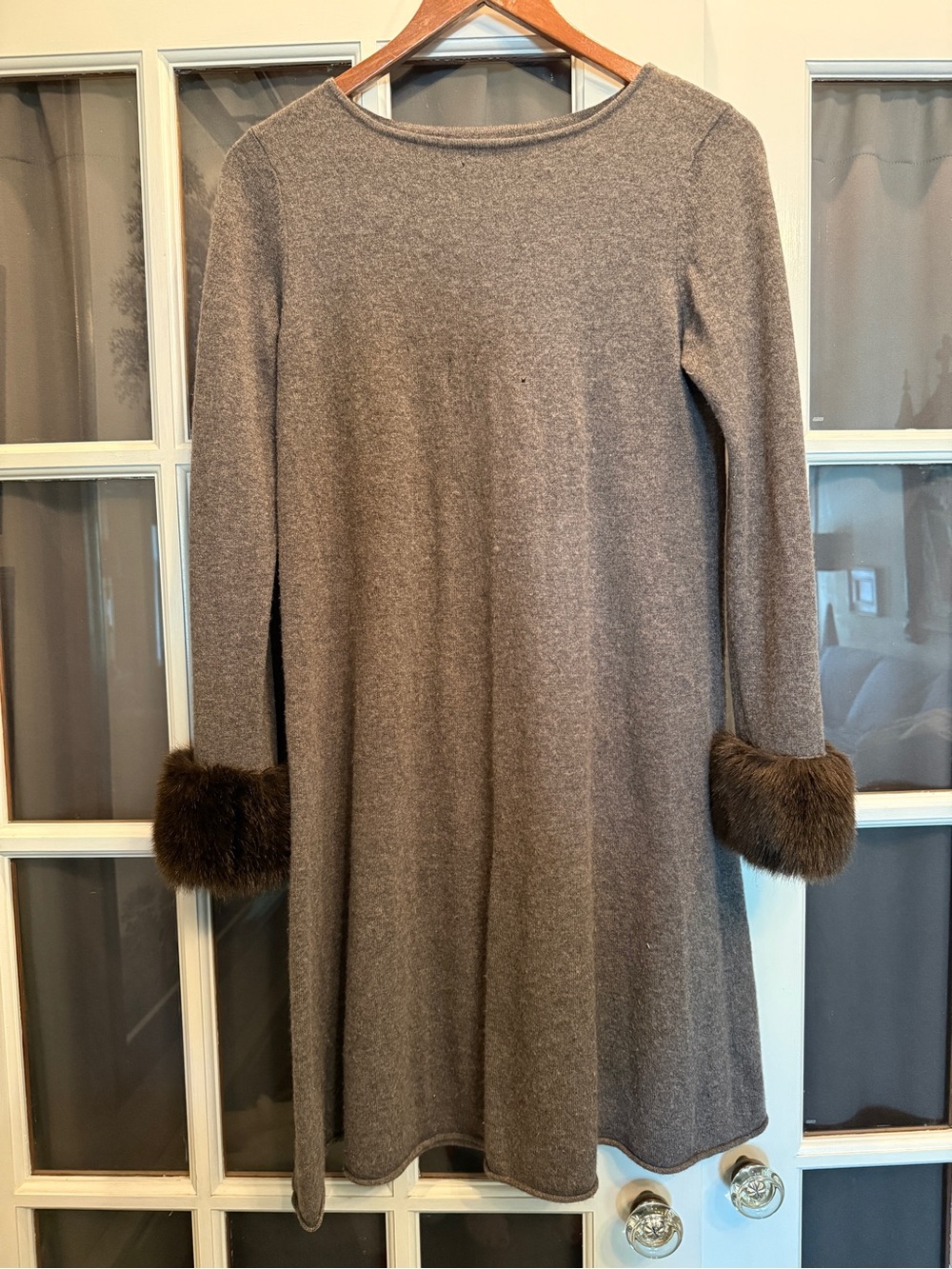 Soft Brown 100% Cashmere w/ Faux Fur Cuffs Dress